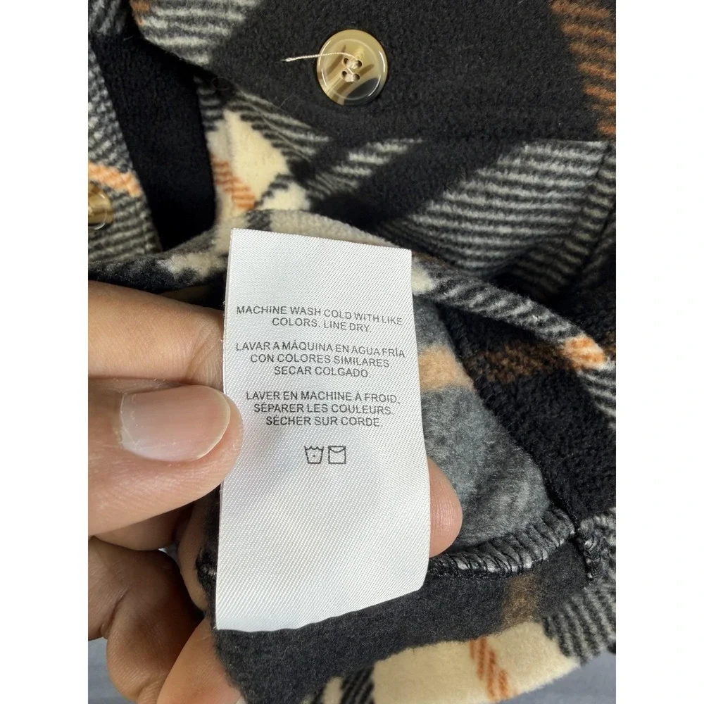 Thread & Supply Jacket Womens Small Black Copper Plaid Fleece Button Up Cropped